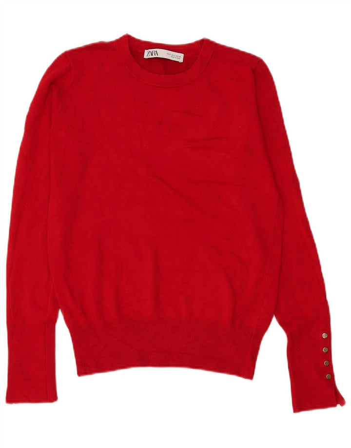 Zara Damen-Pullover mit Rundhalsausschnitt, UK 10, kleine rote Viskose