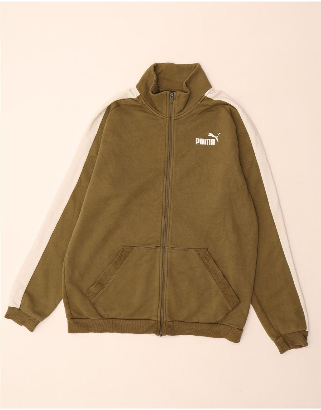 PUMA Herren-Trainingsanzug-Top-Jacke, Mittel-Khaki, Colourblock-Baumwolle