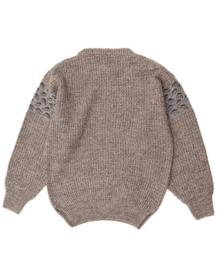 Fiume Herren-Pullover mit U-Boot-Ausschnitt, Größe 48, mittelgrau, geblümt