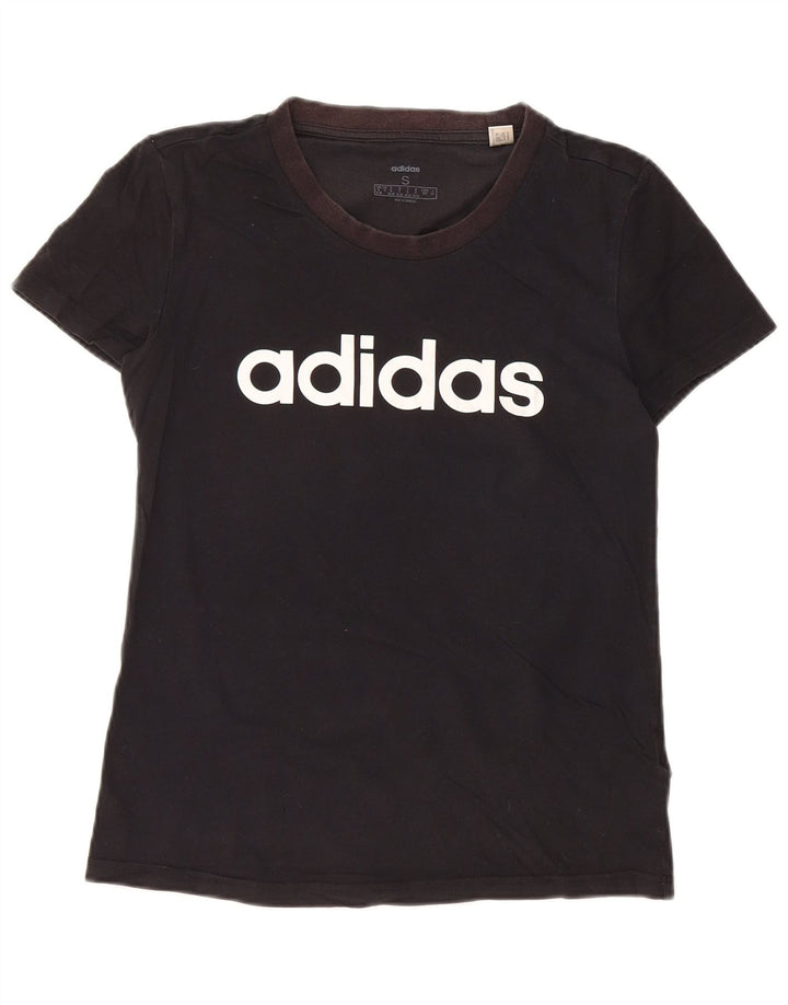 ADIDAS Damen Grafik T-Shirt Top UK 8/10 Small Schwarz Baumwolle