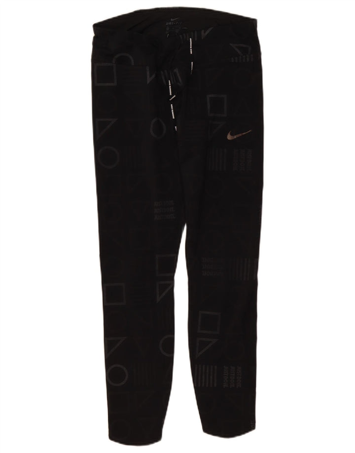 Nike Damen Dri Fit Graphic Leggings UK 14 Medium Schwarz Geometrisch