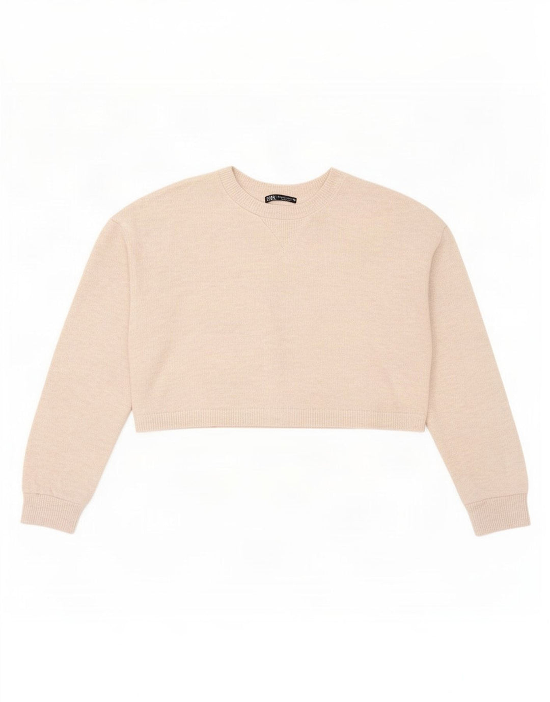 Zara Damen Crop Oversized Top Langarm UK 10 Small Beige Polyester