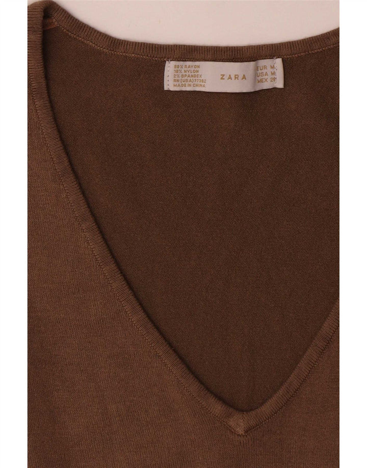 Zara Damen Langarm-Pulloverkleid UK 12 Mittelbraun