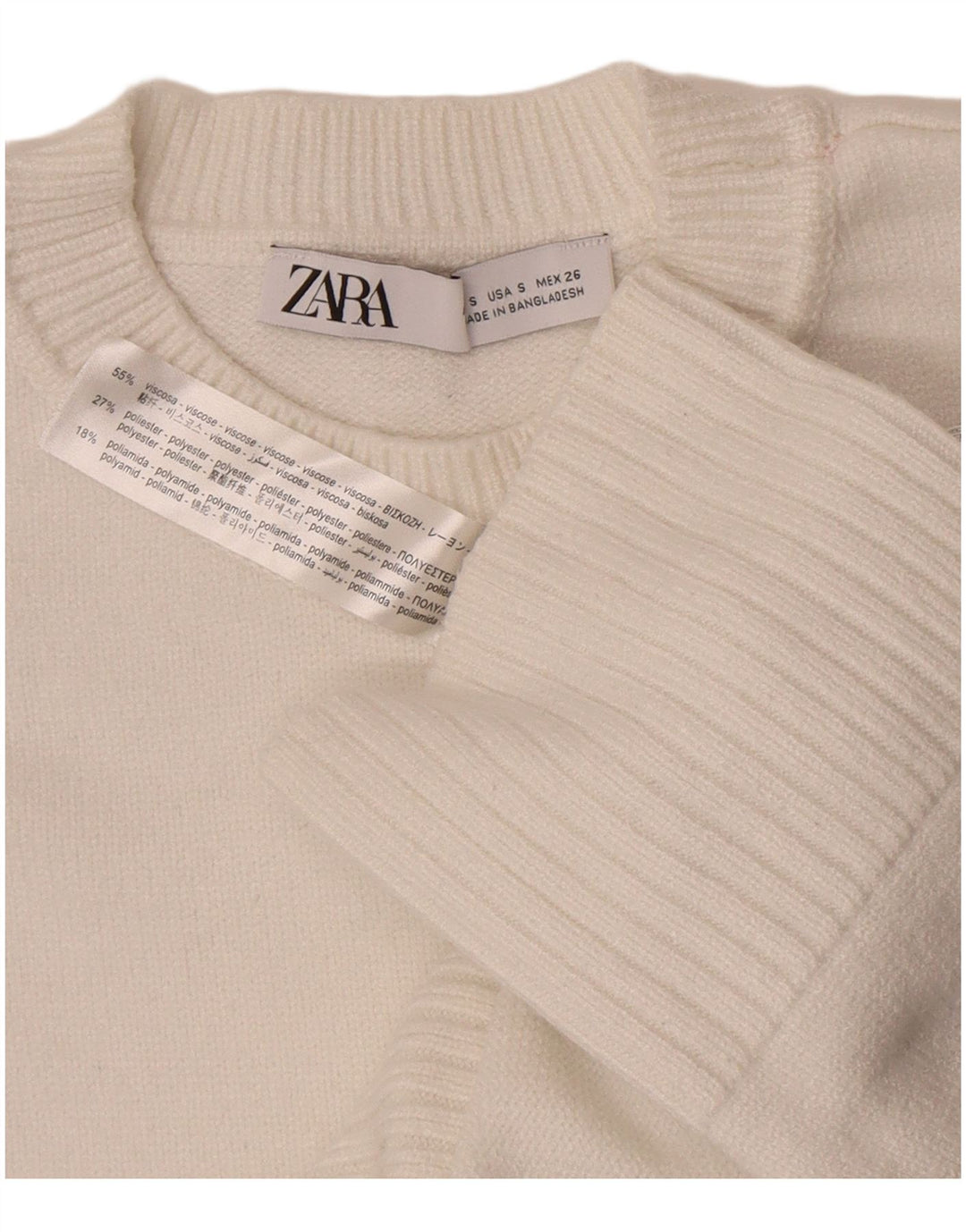 Zara Damen-Pullover, übergroß, Rundhalsausschnitt, Gr. 10, Größe S, weiße Viskose