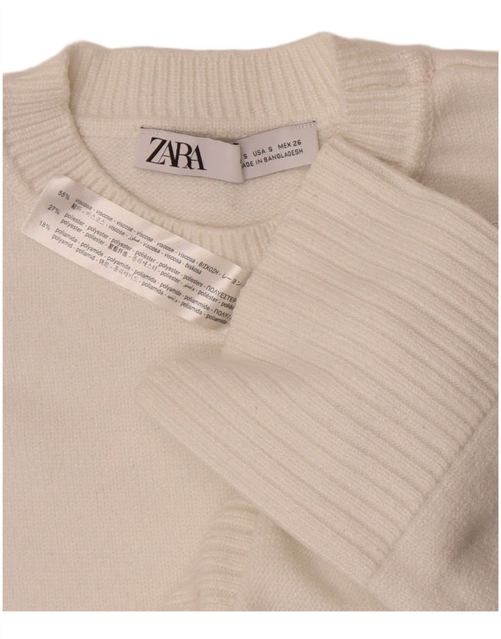 Zara Damen-Pullover, übergroß, Rundhalsausschnitt, Gr. 10, Größe S, weiße Viskose