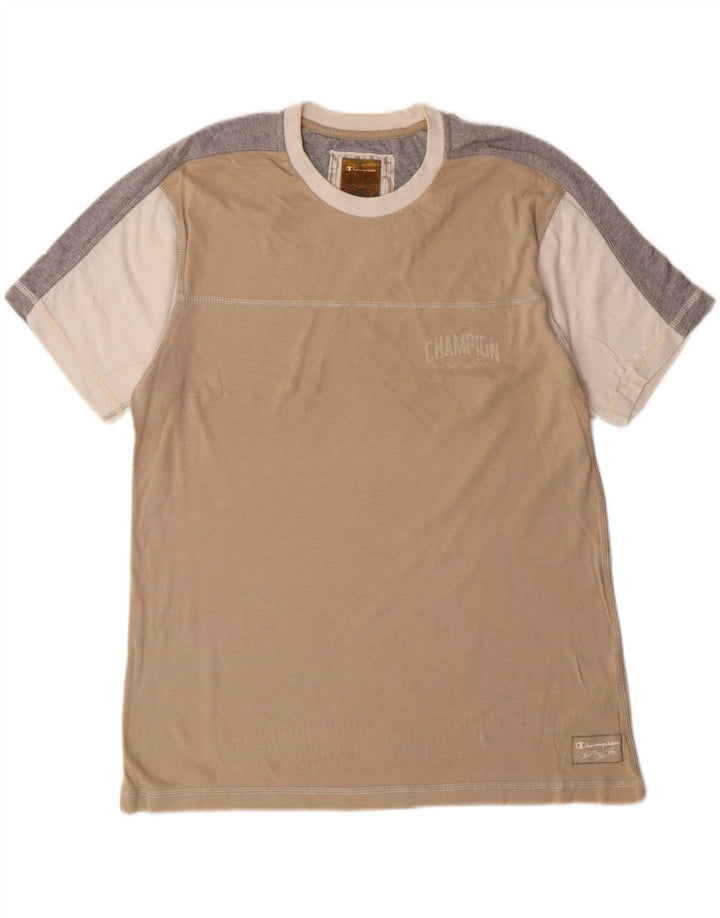 Champion Herren-T-Shirt mit Grafik, groß, Beige, Farbblock