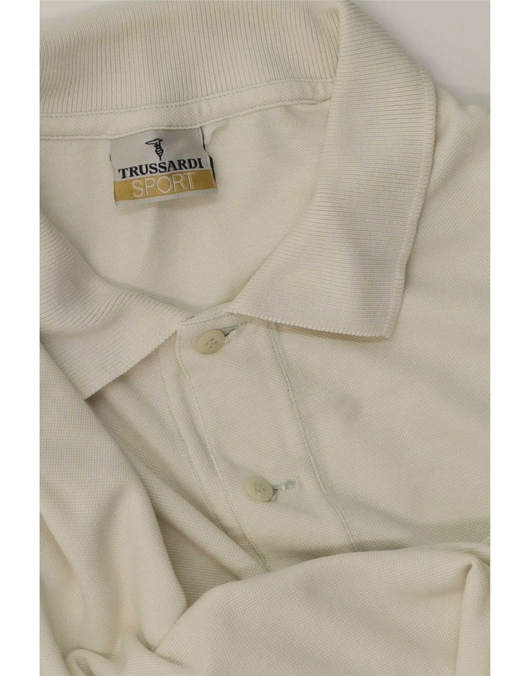 Trussardi Herren-Langarm-Poloshirt, groß, aus weißer Baumwolle