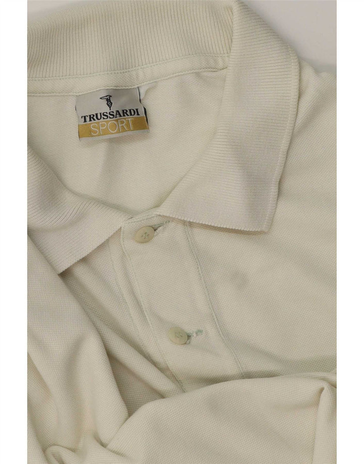 Trussardi Herren-Langarm-Poloshirt, groß, aus weißer Baumwolle