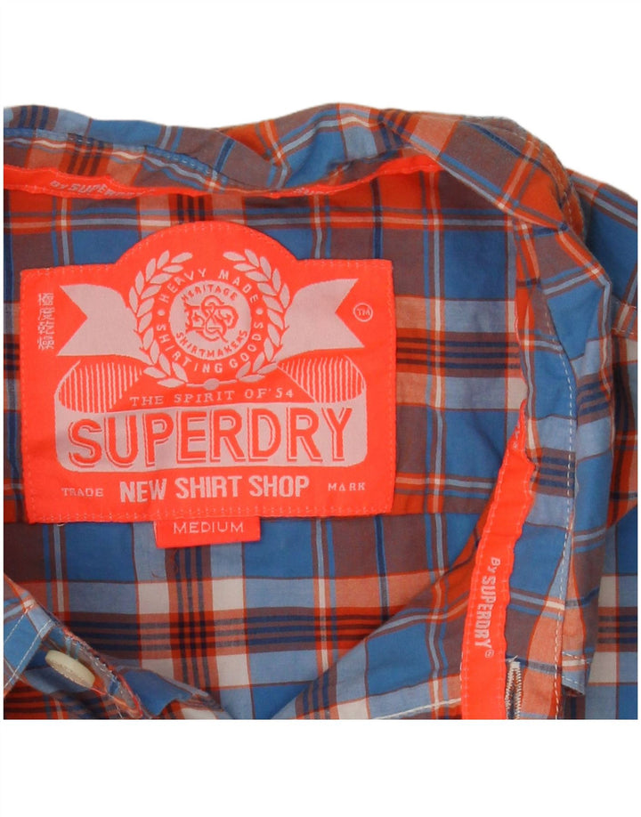 SUPERDRY Herren-Kurzarmhemd aus mittelblau karierter Baumwolle