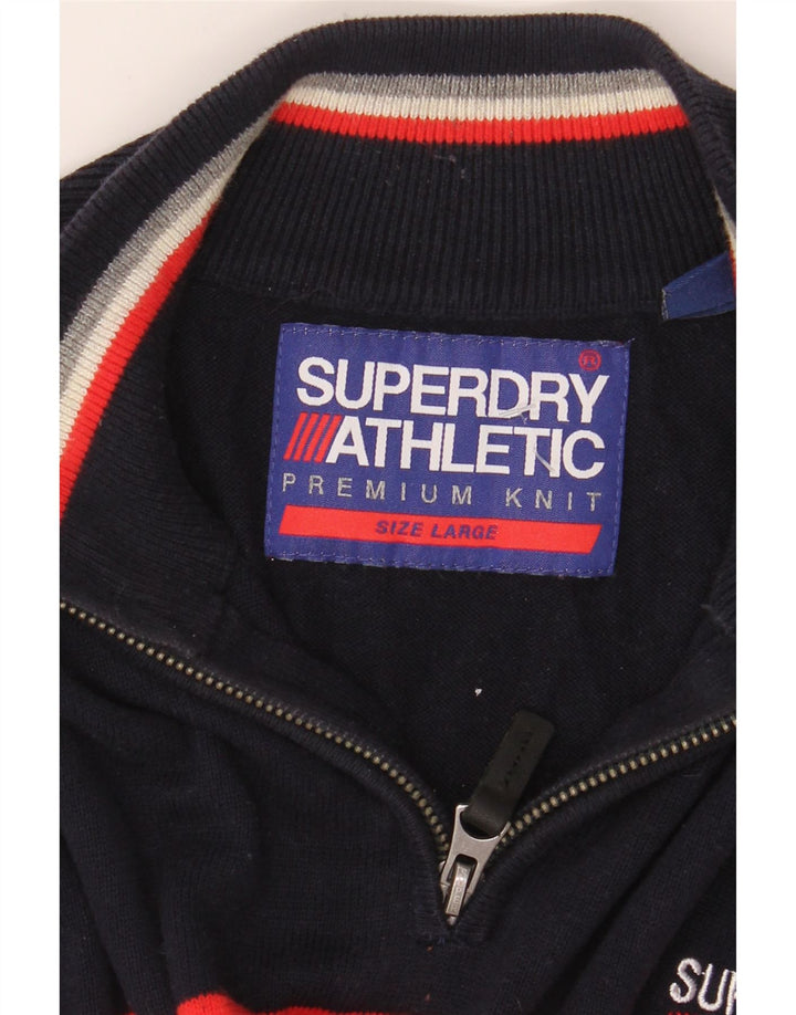 Superdry Herren-Pullover mit Reißverschluss am Hals, groß, Marineblau, Farbblock