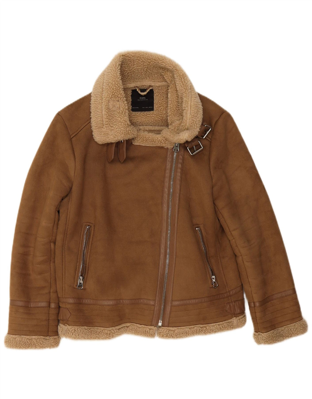 Zara Damen Sherpa Jacke UK 16 Large Beige Polyester