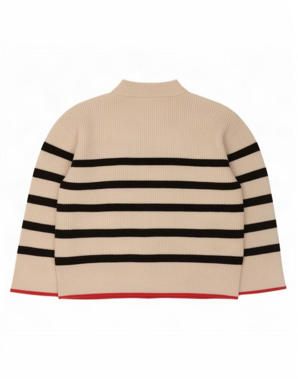 Zara Damen-Pullover, übergroß, Rundhalsausschnitt, Gr. 14, mittelbeige gestreift