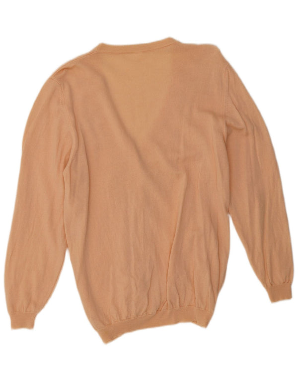 Vintage Damen Cardigan Pullover UK 14 Medium Beige Floral Merinowolle