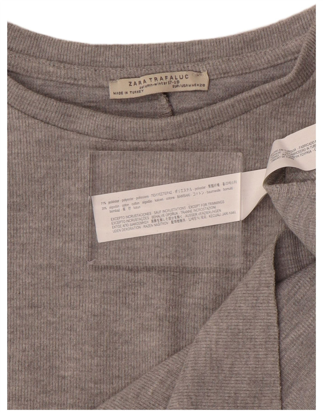ZARA Womens Top Long Sleeve UK 14 Medium Grey Cotton