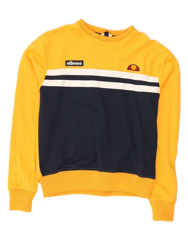 ELLESSE Womens Oversized Sweatshirt Jumper UK 10 Small Yellow Colourblock Vintage Ellesse and Second-Hand Ellesse from Messina Hembry 
