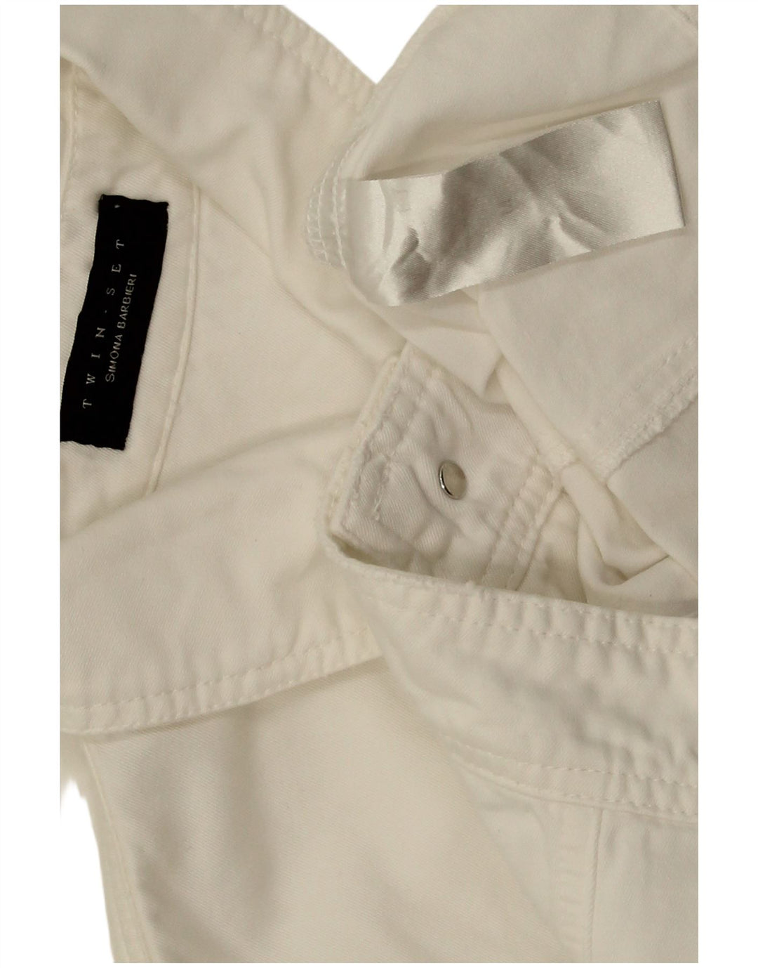 Twin-Set Damen Crop Jeansjacke UK 12 Mittelweiß