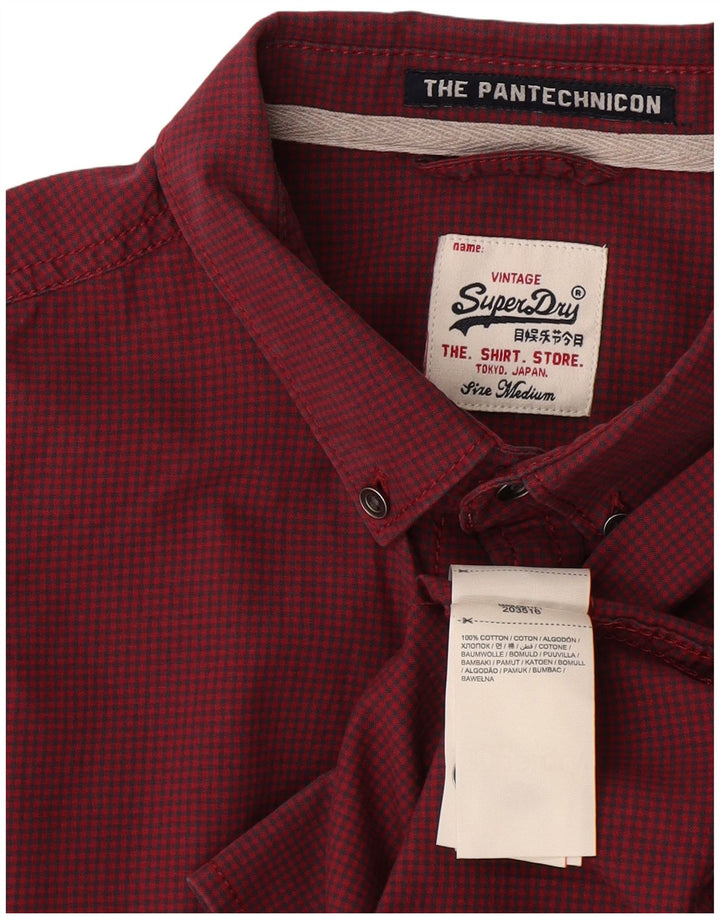 Superdry Herren-Hemd, mittelgroß, Burgunderrot, Gingham-Baumwolle