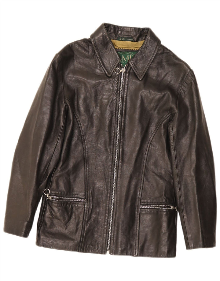 AMI Damen Lederjacke UK 10 Small Schwarz