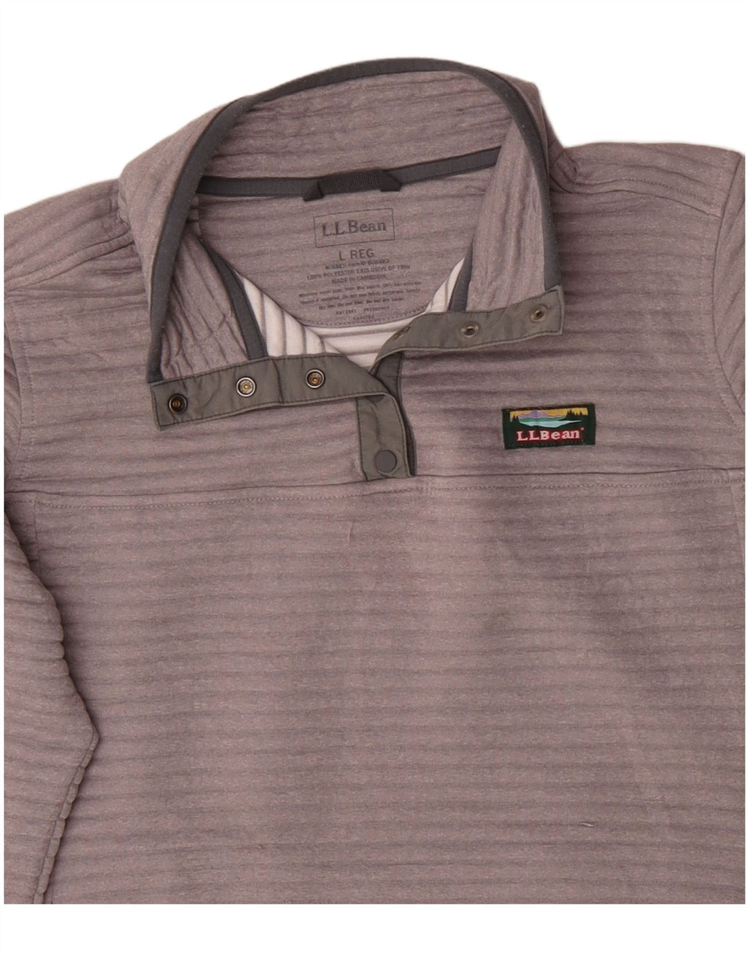L.L.Bean Damen-Sweatshirt mit Knopfkragen, Gr. 40, Größe L, Grau, Polyester
