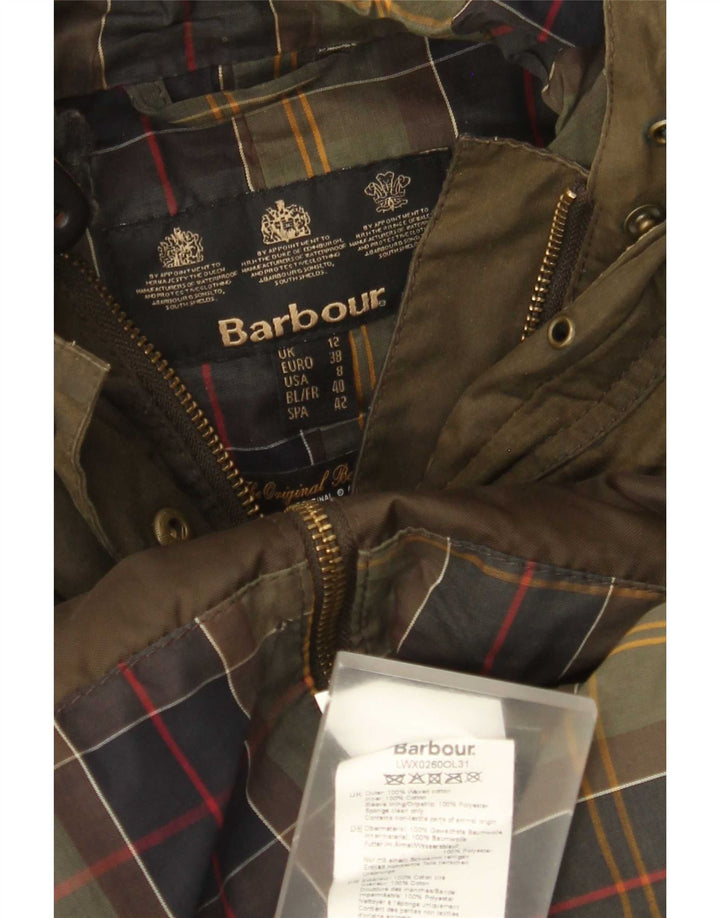 Barbour Damen-Jacke aus gewachster Baumwolle mit Kapuze, UK 12, mittleres Khaki