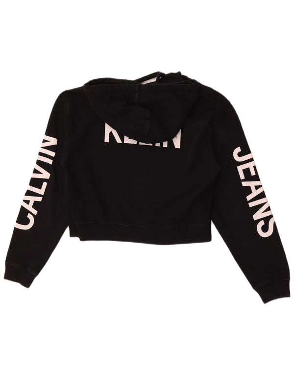 Calvin Klein Jeans Damen Crop Graphic Hoodie Pullover UK 10 Small Schwarz