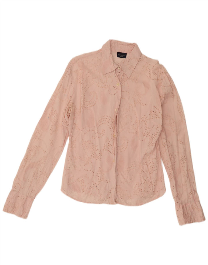 Trussardi Damen Durchsichtige Hemdbluse UK 14 Mittelrosa
