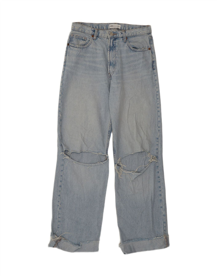 Zara Damen Distressed High Waist Jeans EU 40 Medium W30 L31 Blau