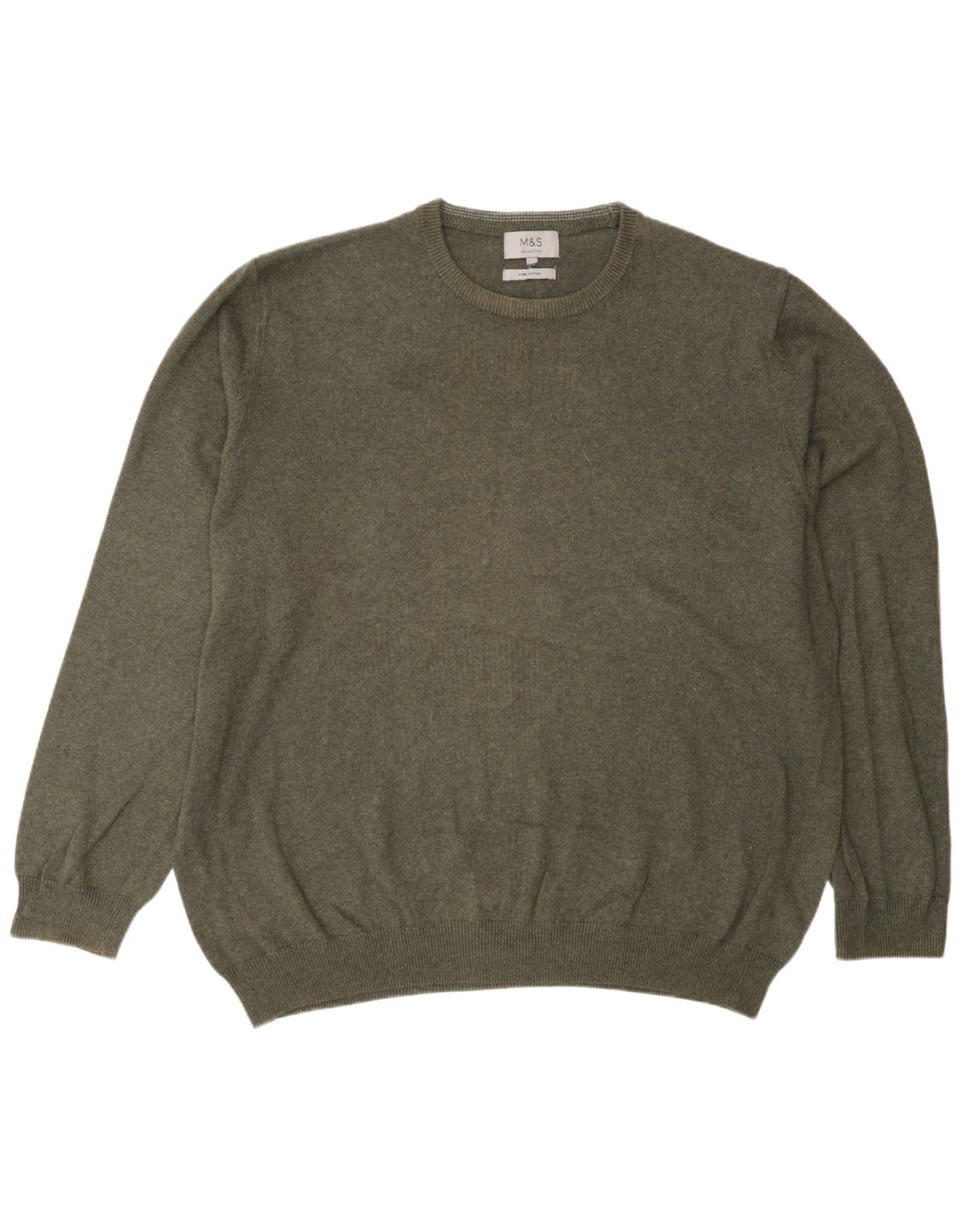 Marks & Spencer Herren-Pullover mit Rundhalsausschnitt, 2XL, grüne Baumwolle