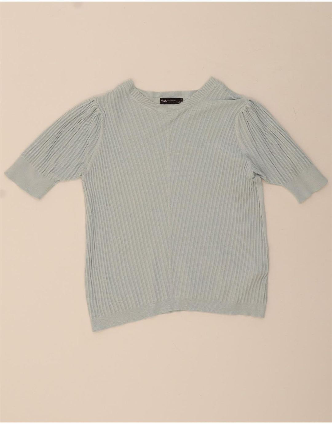 MARKS & SPENCER Womens Crop Crew Neck Jumper Sweater UK 16 Large Blue Vintage Marks & Spencer and Second-Hand Marks & Spencer from Messina Hembry 