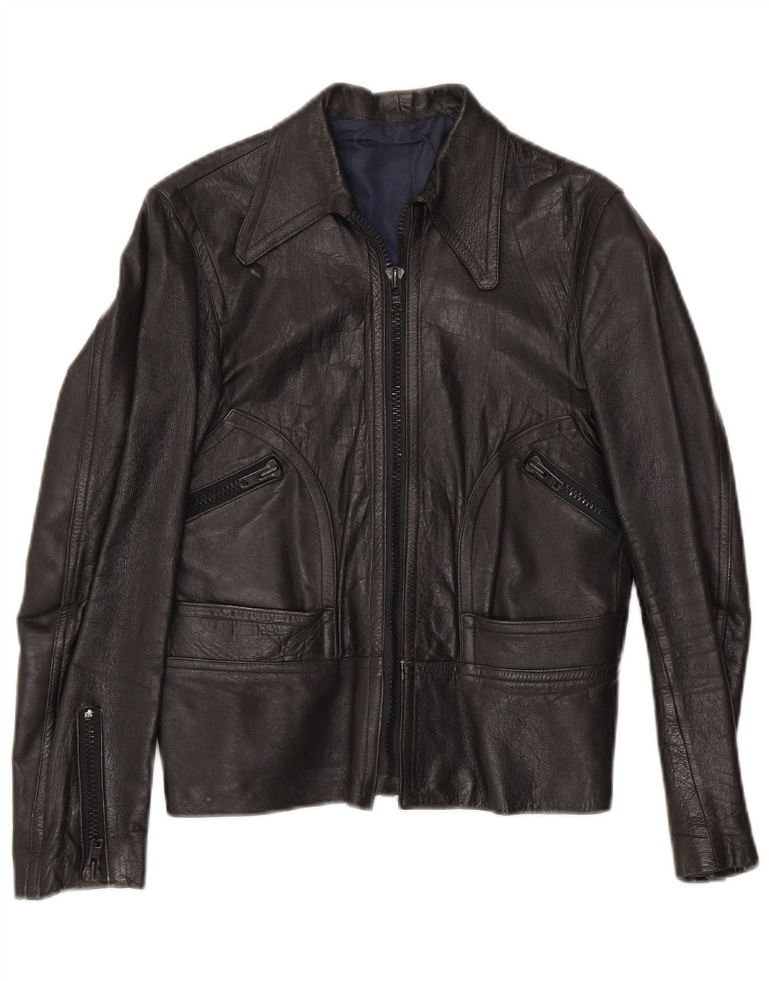 VINTAGE Damen Lederjacke UK 8 Small Schwarz