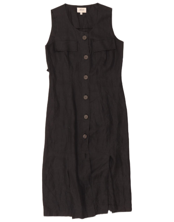 Vintage Damen Ärmelloses Hemdkleid IT 42 Mittelschwarzes Fischgrätenmuster