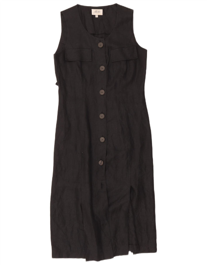 Vintage Damen Ärmelloses Hemdkleid IT 42 Mittelschwarzes Fischgrätenmuster