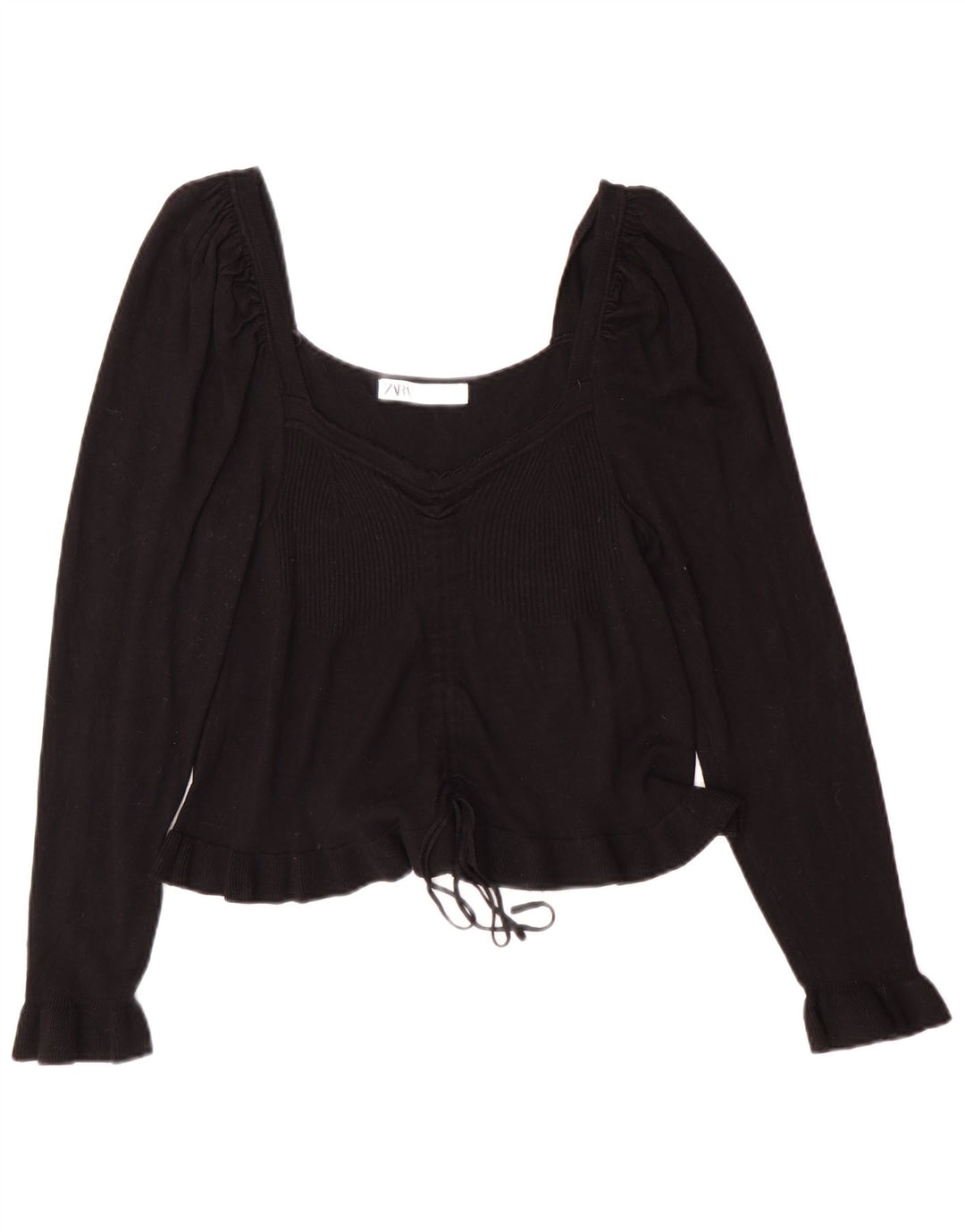 Zara Damen Crop Top Langarm UK 14 Große schwarze Viskose