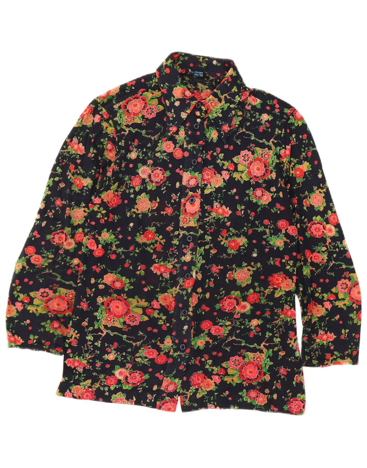 AMBASSADOR Damenhemd UK 10 Small Marineblau mit Blumenmuster