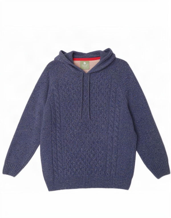 Aran Damen-Pullover mit Kapuze, lockere Passform, UK 14, mittelblau meliert