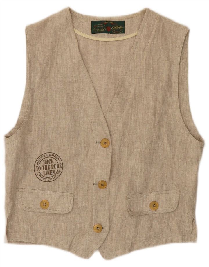 Vintage Damen Weste UK 8 Small Beige Leinen