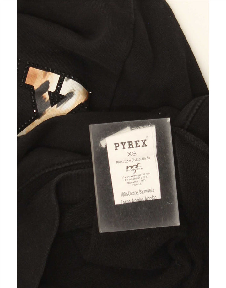 Pyrex Damen Grafik-Sweatshirt-Pullover UK 6 XS Schwarz Baumwolle