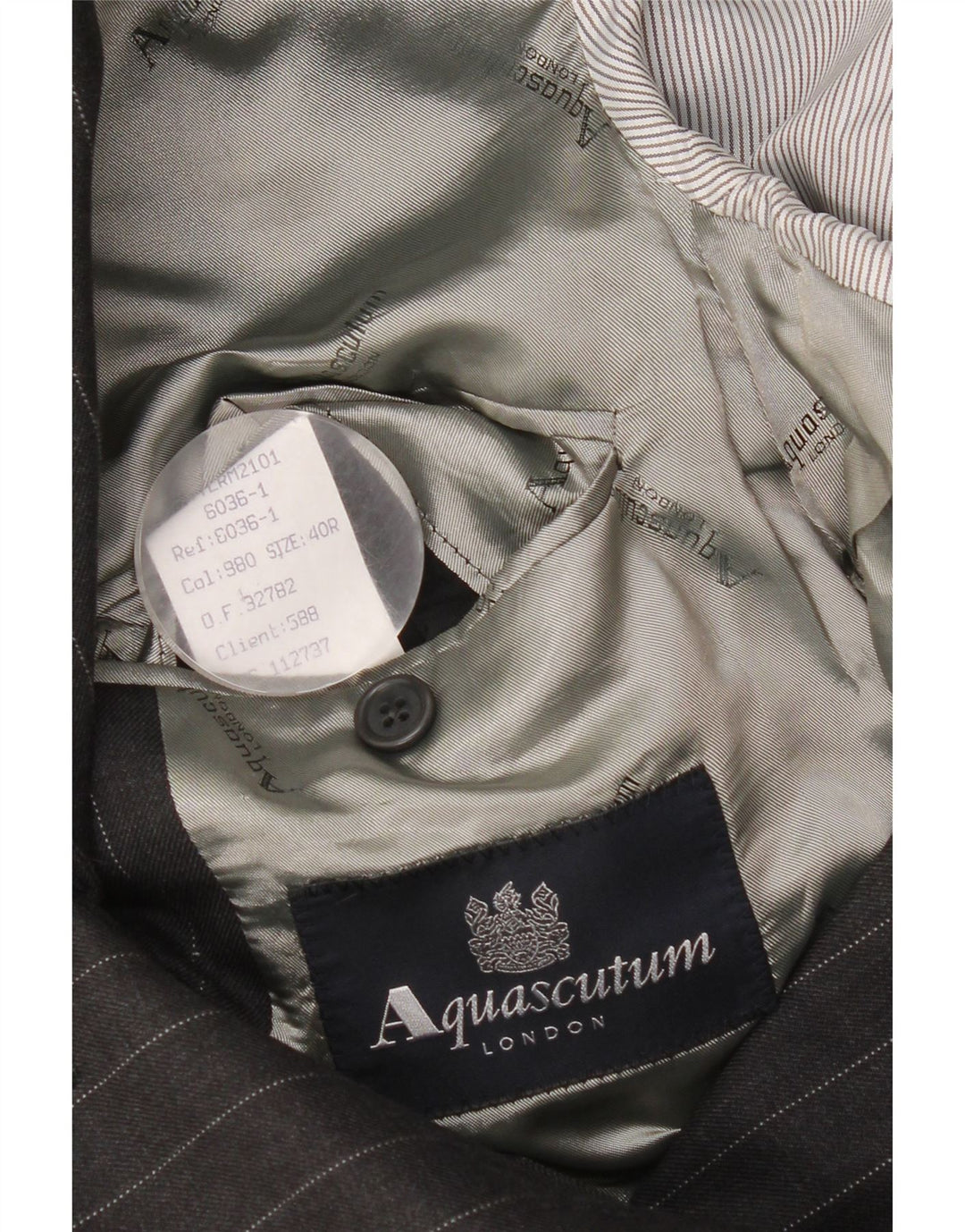 Aquascutum Herren-Blazer mit 3 Knöpfen, UK 40, große graue Nadelstreifenwolle