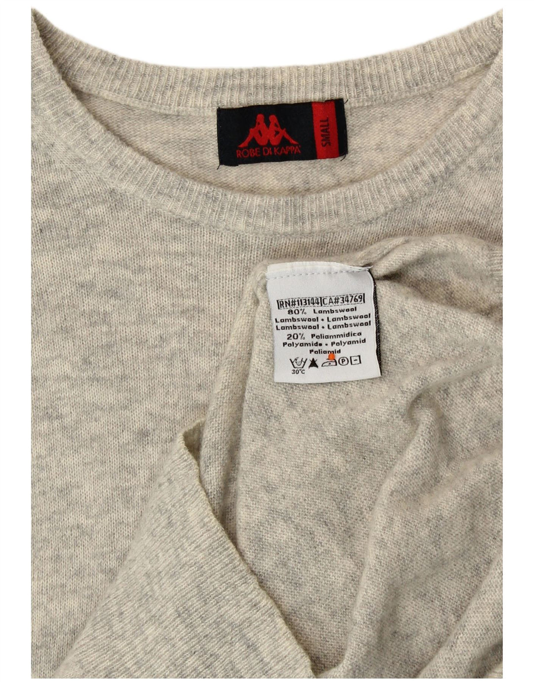 KAPPA Herren-Pullover mit U-Boot-Ausschnitt, klein, grau gesprenkelte Lammwolle