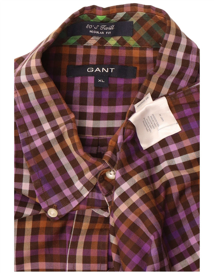 Gant Herren-Hemd mit normaler Passform, XL, lila Gingham-Baumwolle