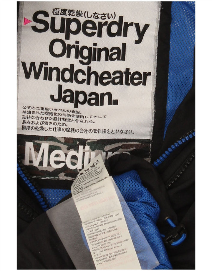 Superdry Damen Windcheater Kapuzen-Regenjacke UK 14 Mittelschwarzes Nylon