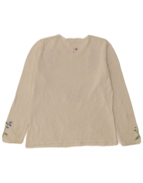 Tulchan Damen-Pullover mit V-Ausschnitt, UK 14, mittelbeige, geblümte Baumwolle