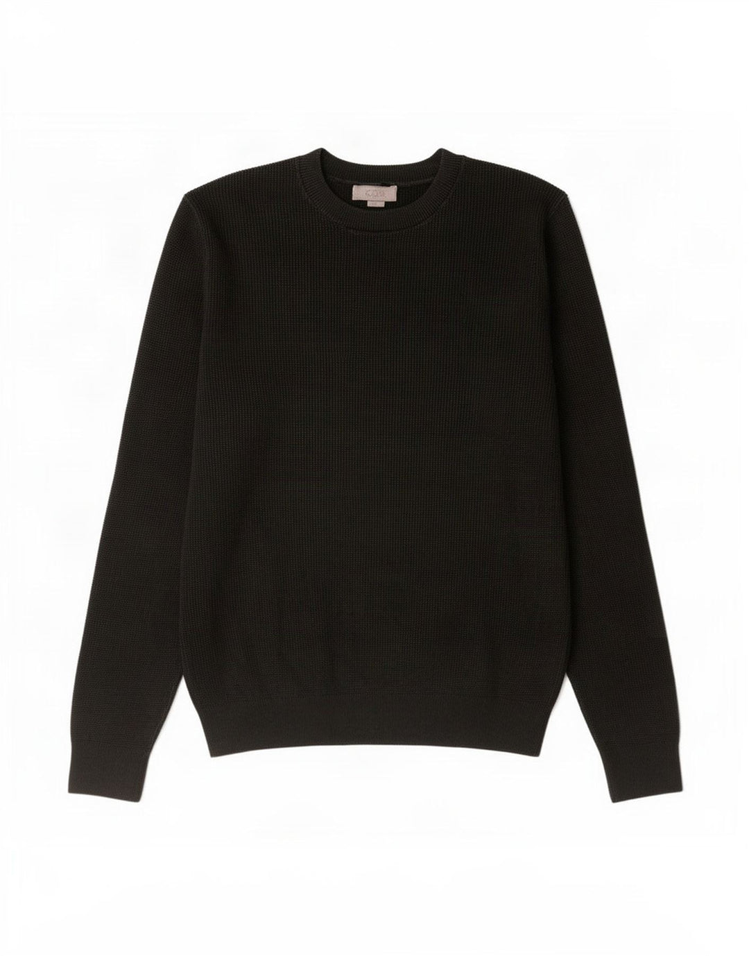 Cos Herren-Pullover mit Rundhalsausschnitt, Größe S, schwarze Baumwolle