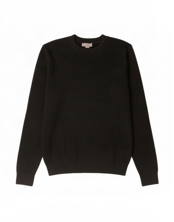 Cos Herren-Pullover mit Rundhalsausschnitt, Größe S, schwarze Baumwolle
