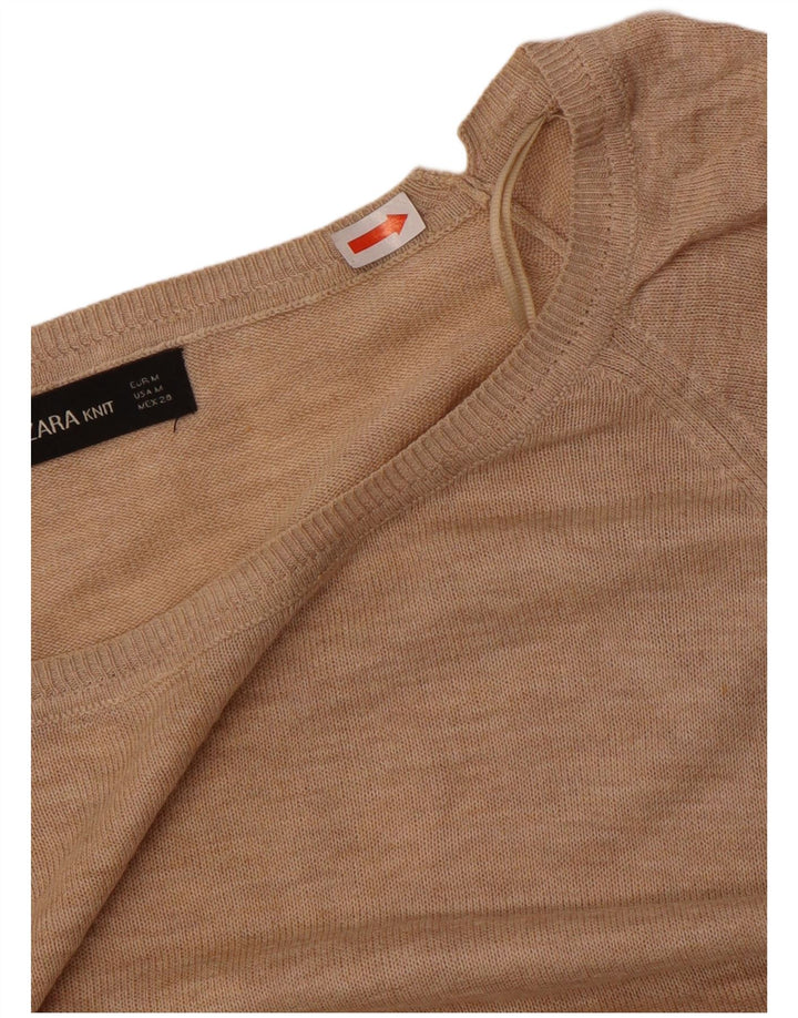 Übergroßer Pullover mit U-Boot-Ausschnitt von Zara für Damen, Gr. 14, Mittelbeige