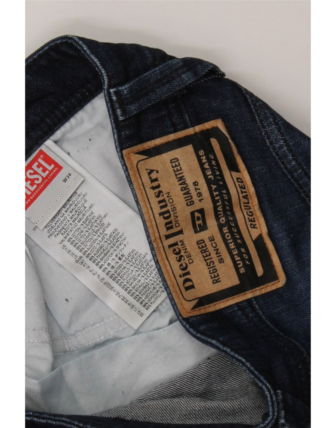 DIESEL Herren Straight Jeans W34 L32 Blaue Baumwolle