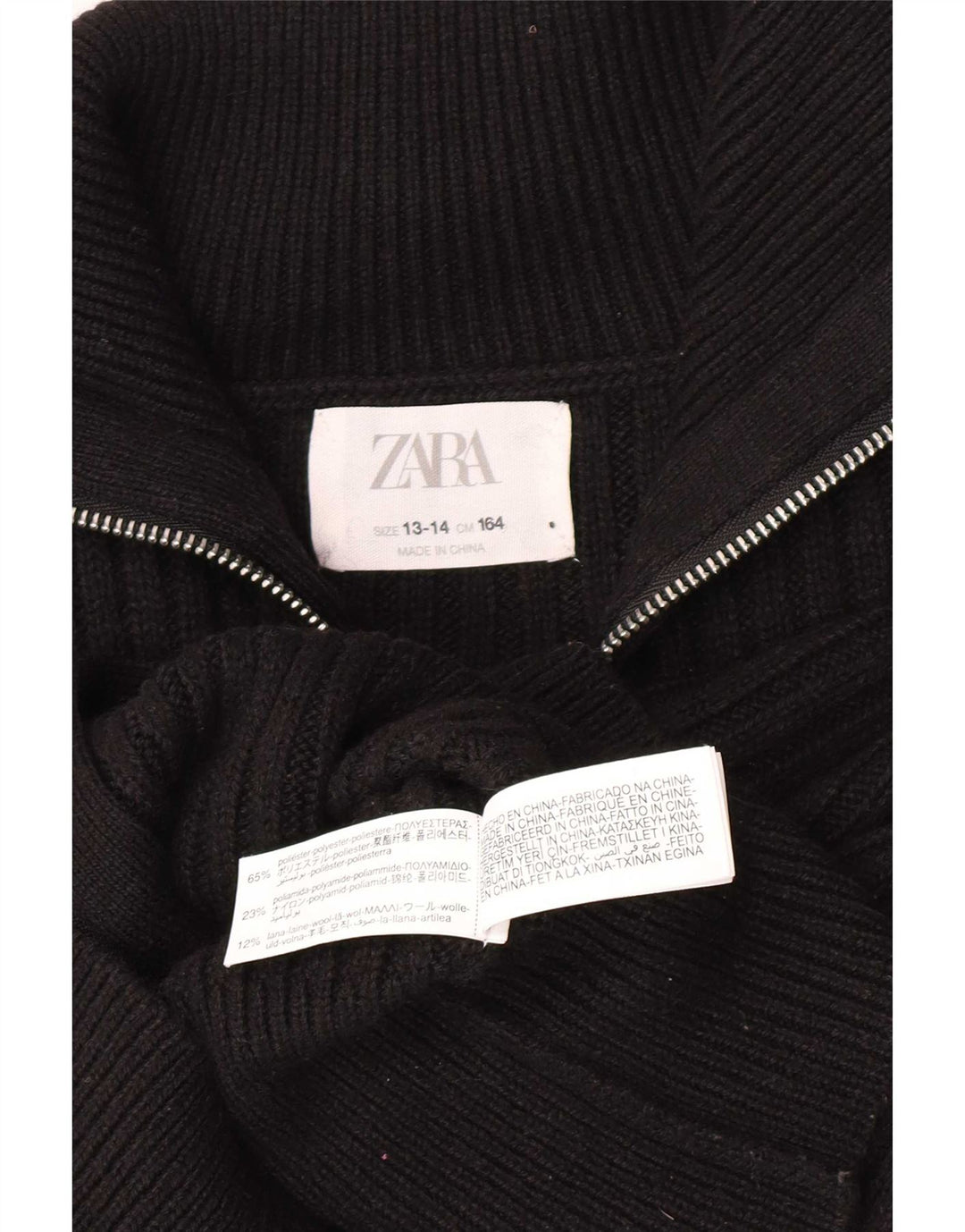 Zara Crop Cardigan für Mädchen, 13–14 Jahre, schwarzes Polyester