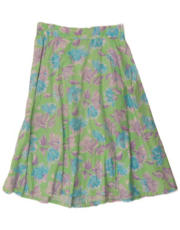 Vintage Damen Midi ausgestellter Rock IT 42 Medium W30 Grün geblümte Baumwolle