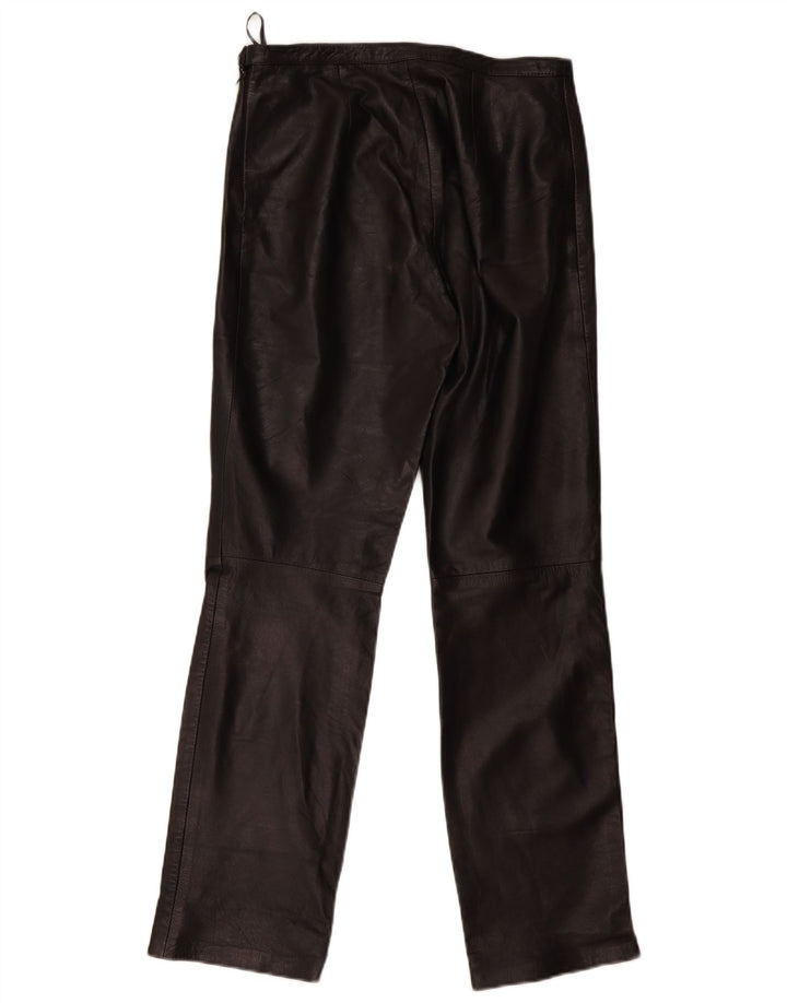 Vintage Damen Gerade Lederhose W28 L29 Schwarzes Leder