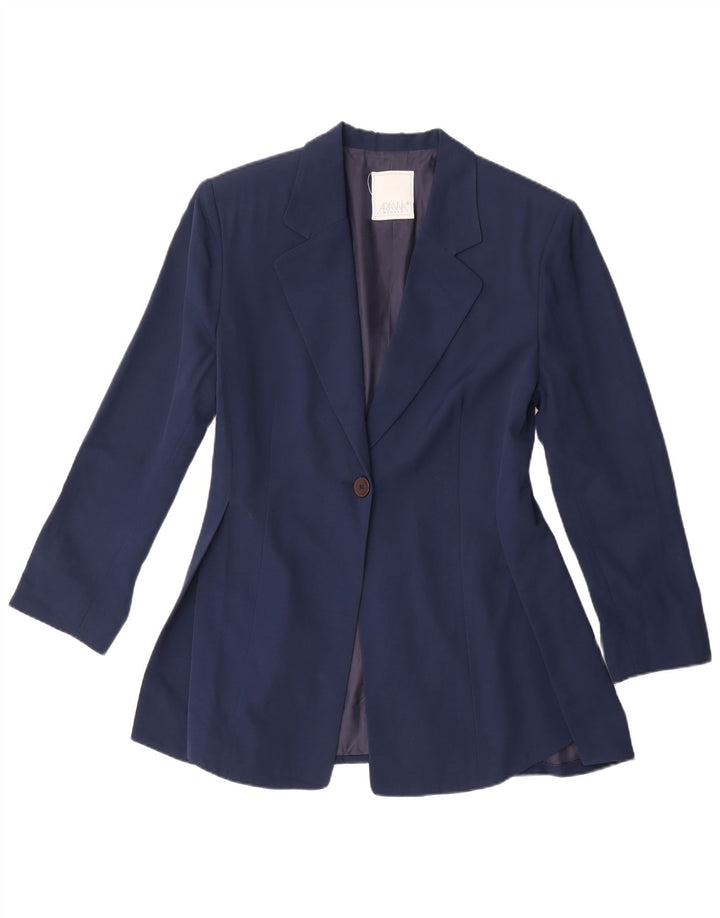 Vintage Damen 1-Knopf-Blazer-Jacke IT 44 Mittelmarineblaues Acetat